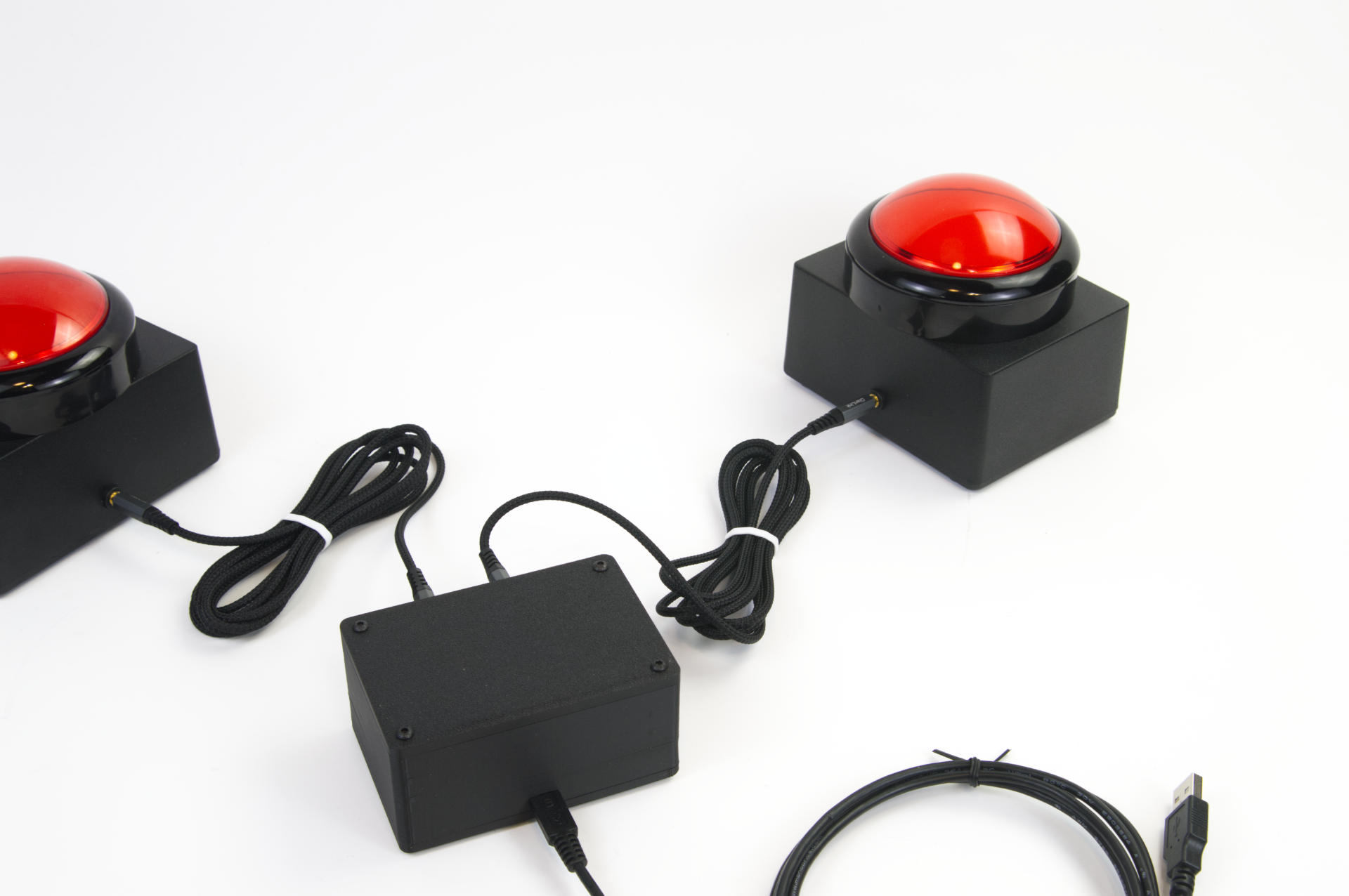 A set of game show buzzers
