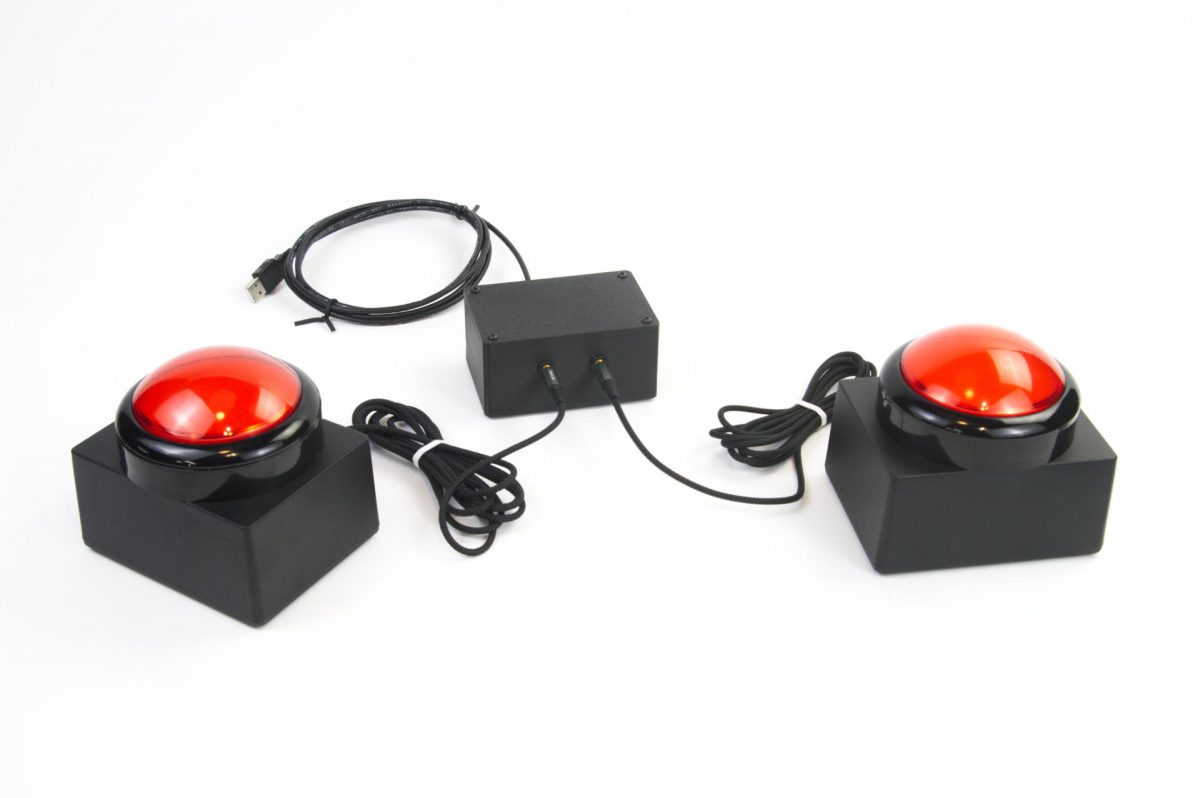 A set of game show buzzers