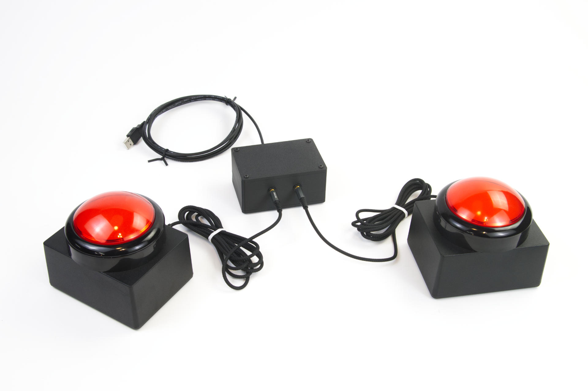 A set of game show buzzers