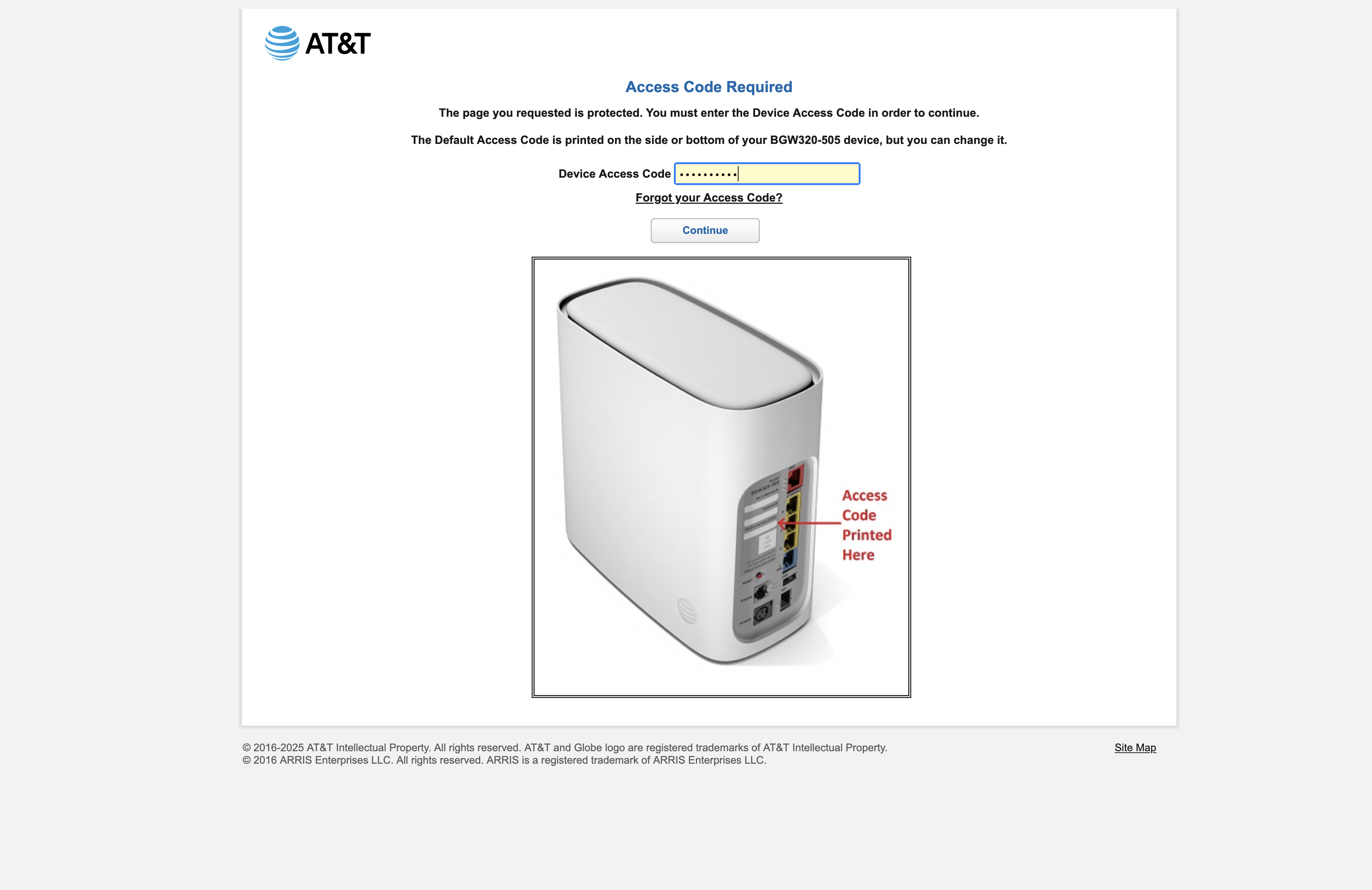 A screen from an AT&T Router
