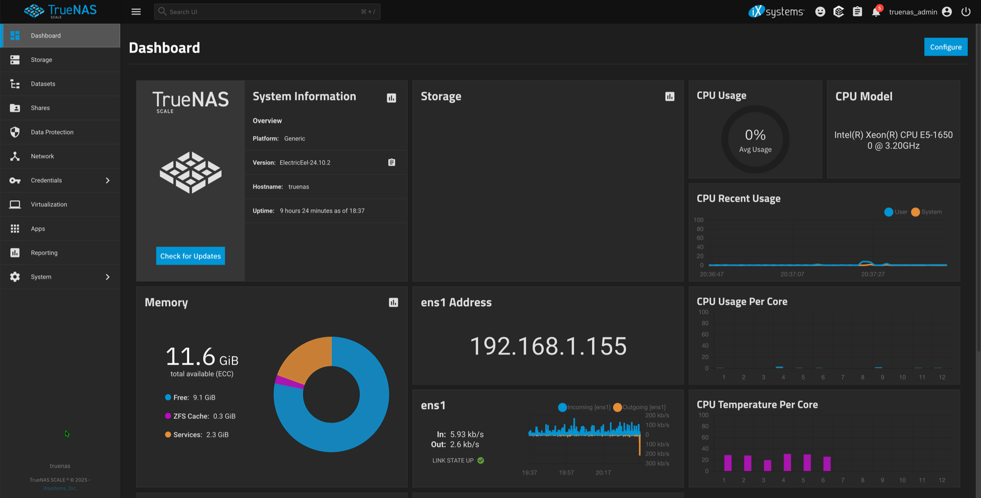 TrueNAS Dashboard