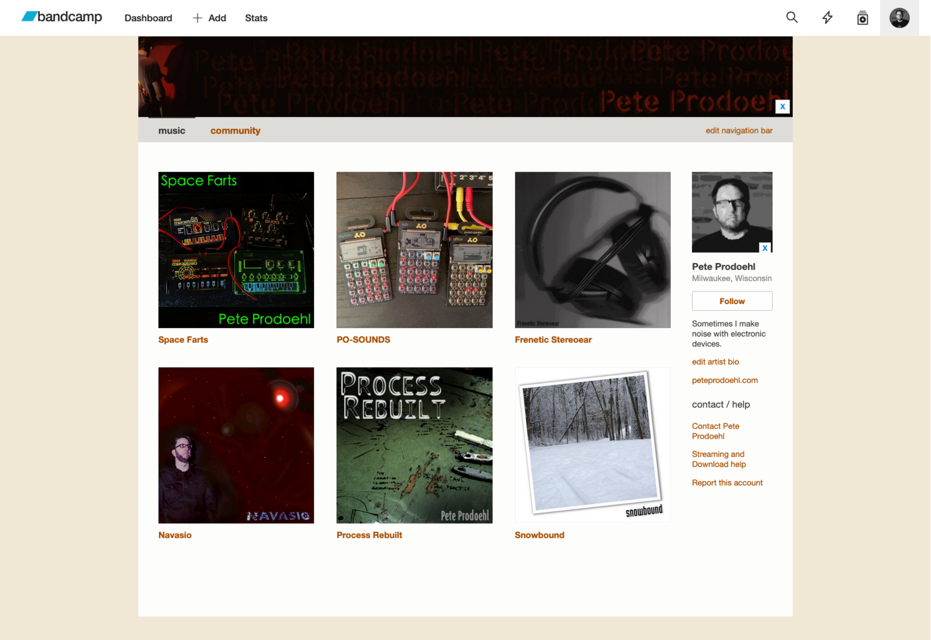 Bandcamp page for Pete Prodoehl