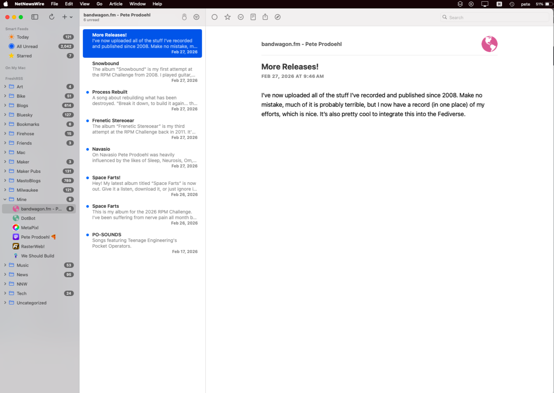 Bandwgon in an RSS reader
