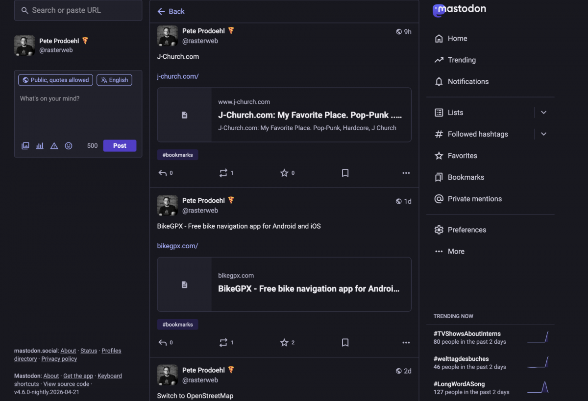 Bookmarks on Mastodon
