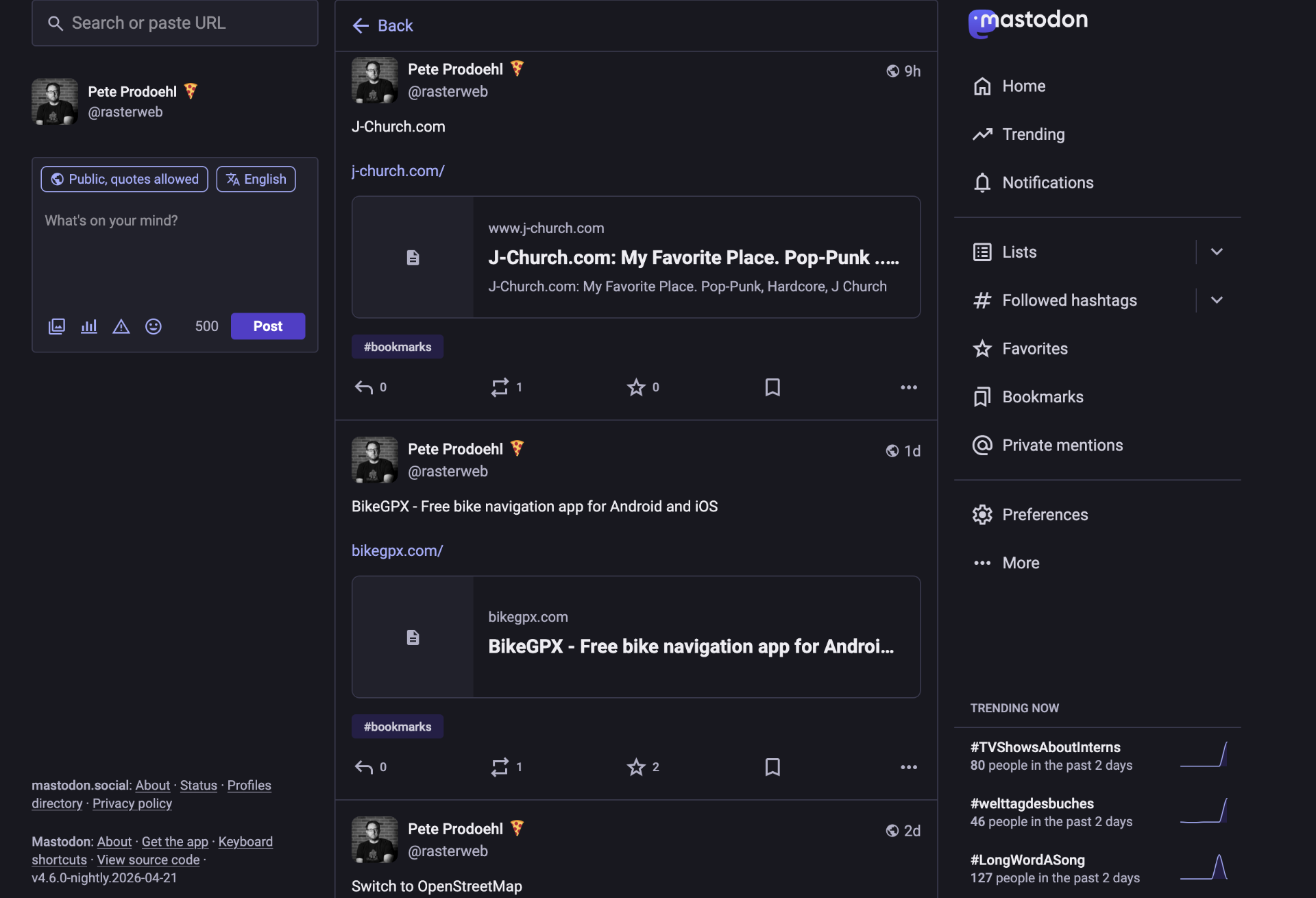 Bookmarks on Mastodon