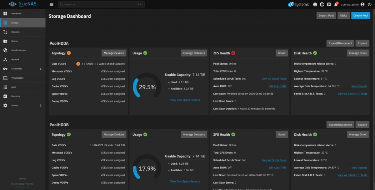 TrueNAS Dashboard
